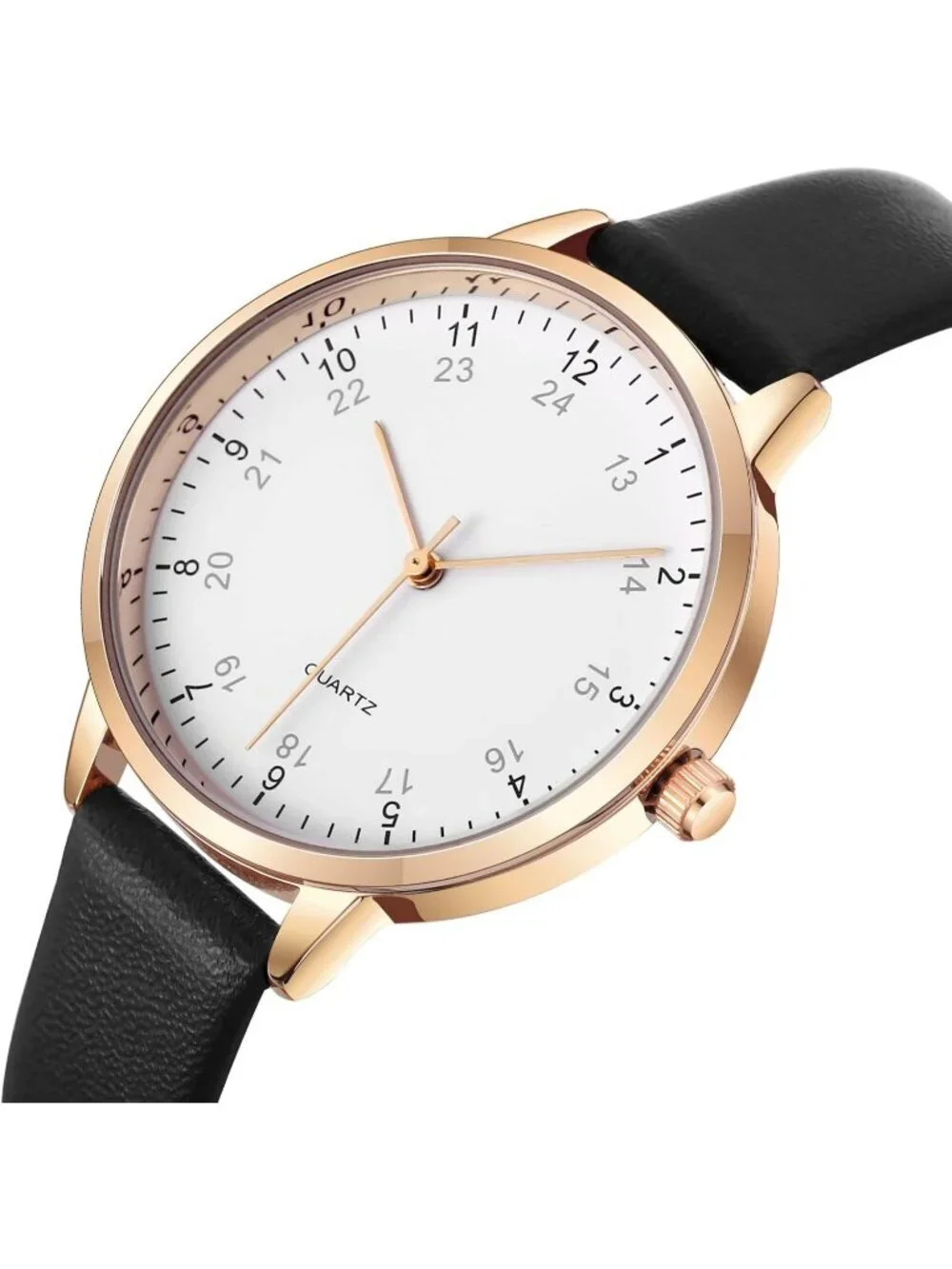 Women's Black And White Analog Case Quartz Leather Mesh Strap Round Wrist Watch